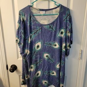 LuLaRoe Short Sleeve Top with Peacock Feather Design